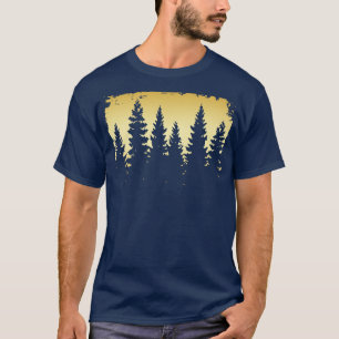 Bos silhouet  gouden dennenbomen t-shirt