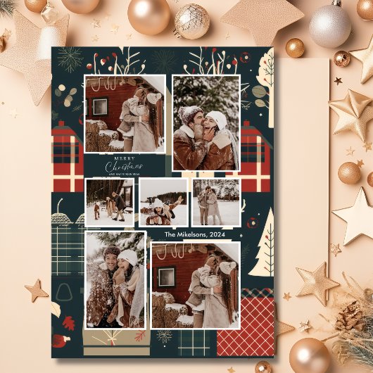 Bos skandinavisch ski kerst foto feestdagenkaart