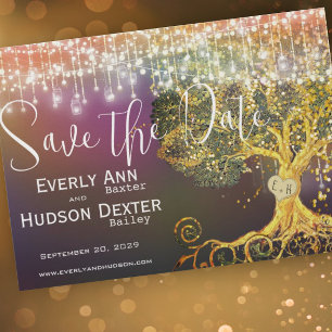 Bos Sprookje Paars Goud Trouw Save the Date Kaart