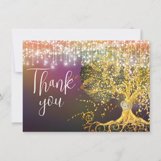 Bos sprookje Paarse gouden bruiloft Bedankkaart (Voorkant)