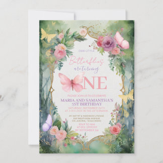 Bos Tuin Roze Vlinder Verjaardagsfeestje  Kaart