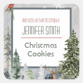 Bos Vakantie Kerstmis Bakkerij Gebakken Cookie Vierkante Sticker