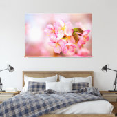 Bos verse roze Sakura-bloemen op roze Canvas Afdruk (Insitu (Slaapkamer))
