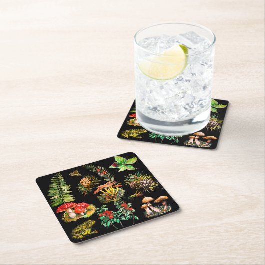 Bos, wilde paddenstoelen vierkante kartonnen onderzetter (Insitu)