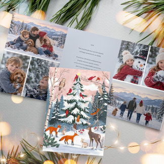Bos Winter Familie Foto Sneeuw Bos Kerstmis Drieluik Uitnodiging
