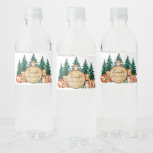 Bosbabyfeestje Mooie bosdieren dennehout Waterfles Etiket