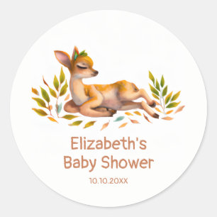 Bosbabyhertje en gebladerte babyshower ronde sticker