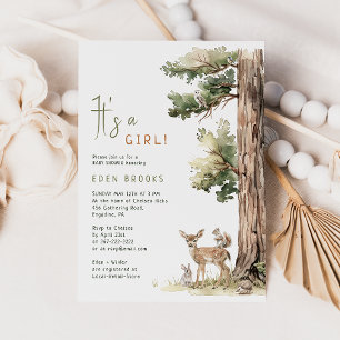 Bosbeboste dieren   Het is een meisje! Baby Shower Kaart