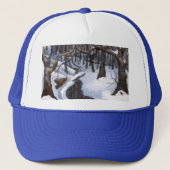 Bosbeek en bomen in een wintersneeuwstorm trucker pet (Voorkant)
