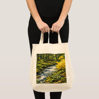 Bosbeek met Gele Wilde Bloemen Tote Bag
