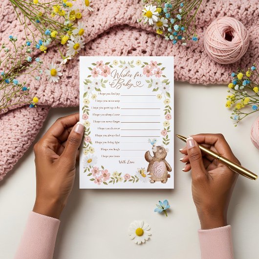 Bosbeer wensen voor babyshower spelkaart kaart