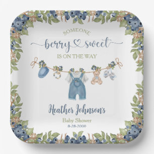 Bosbes Bes Zoete Waslijn Baby Shower Papieren Bordje