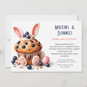 Bosbes Bunny Muffin Pasen Ontbijt Feest Uitnodigin Kaart