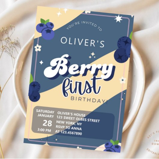  bosbessen eerste verjaardag Groovy Kaart