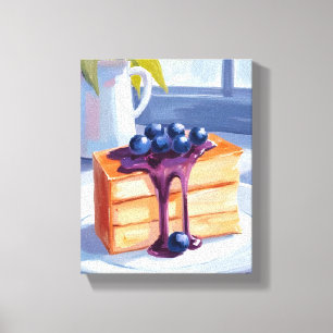 Bosbessen Gebak Dessert Cake Aquarel Canvas Afdruk