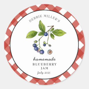 Bosbessenjam Gingham Jam. Pot Ronde Sticker