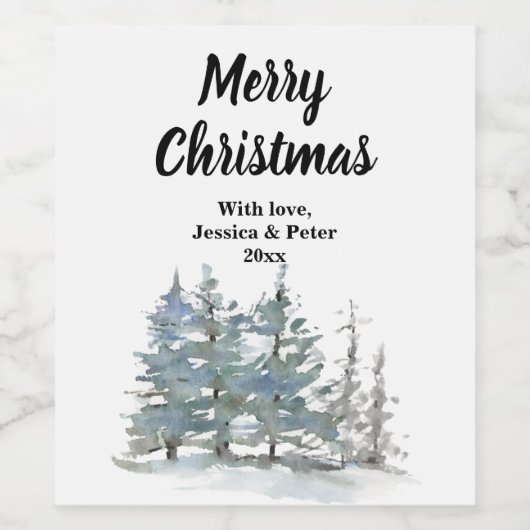 Bosbomen Kerstmis Wijn Etiket (Enkel label)