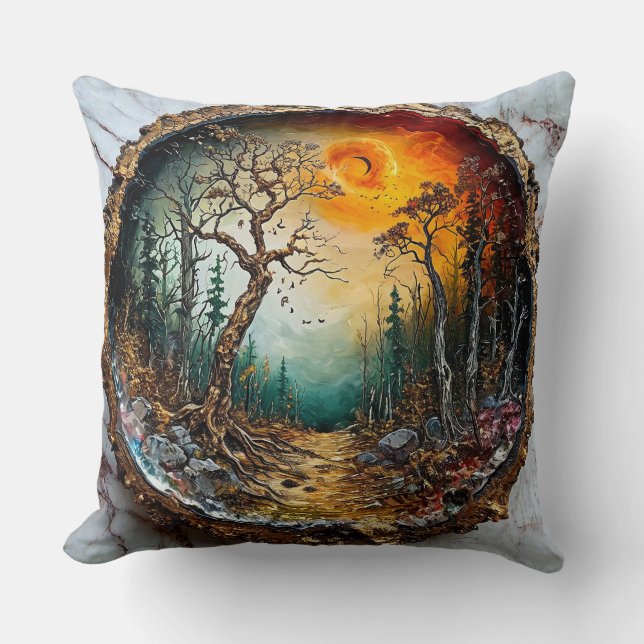 Bosbomen zonsondergang kussen (Voorkant)