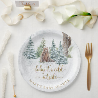 Bosbos beer winter baby shower papieren bordje