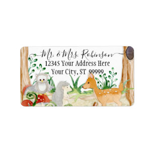 Bosbos Deer Fox Owl Animal Foliage White Etiket