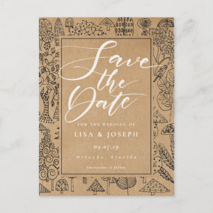 Bosbos Rustic Kraft Script Save the Date Briefkaart
