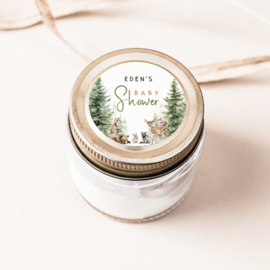 Bosbossen Baby shower Favor Ronde Sticker