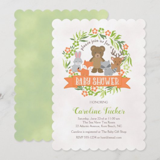 Bosbossen Baby shower Invitation Kaart (Voorkant / Achterkant)