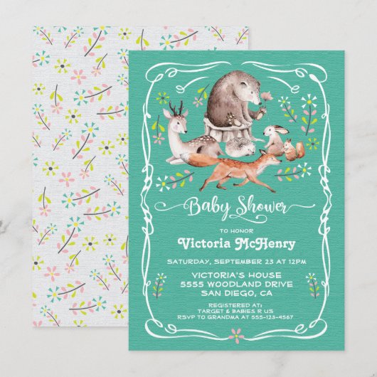 Bosbossen Baby shower Invitation Kaart (Voorkant / Achterkant)