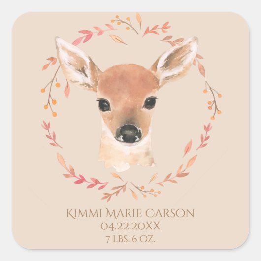 Bosbossen Waterverf Eenvoudige geboorte Vierkante Sticker (Voorkant)