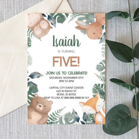 Bosbossen Wilde dierentuin Birthday Party Kaart