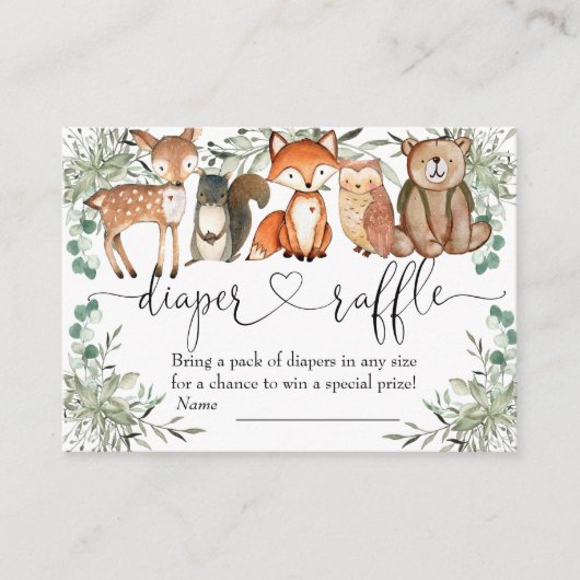 Bosbouwdieren Baby shower Diaper Raffle Informatiekaartje (Voorkant)