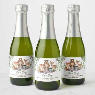 Bosbouwdieren Baby shower Sparkling Wijnetiket