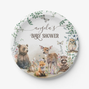 Bosbouwdieren Baby shower van groenbossen Papieren Bordje