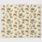 Bosbouwdieren en vogels Bleek gele achtergrond Cadeaupapier (Vlak)