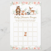 Bosbouwdieren Floral Baby shower Bingo Game (Voorkant)