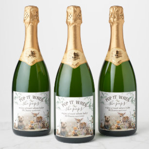 Bosbouwdieren groenbos Schower Ze poppen Sparkling Wijnetiket