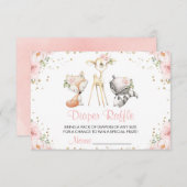 Bosbouwdieren, roze bloemen, luierspoeling informatiekaartje (Voorkant / Achterkant)