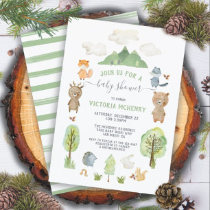 Bosbouwland Waterverf Forest Animals Baby shower Kaart