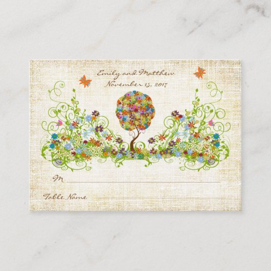 Bosbouwpatchwork Floral Fairy Tale Tree Informatiekaartje (Voorkant)