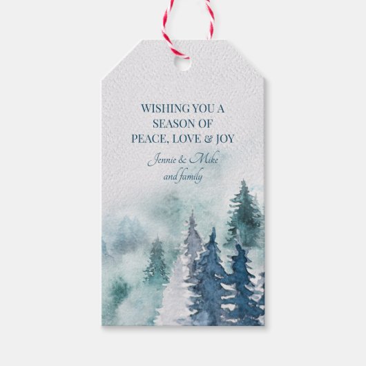 Bosbrandbomen Waterverf Kerstmis Cadeaulabel (Voorkant)