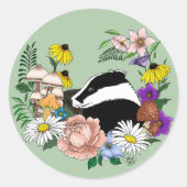 Bosdasje Wilde Bloemen Paddenstoelen Salie Groen Ronde Sticker (Voorkant)