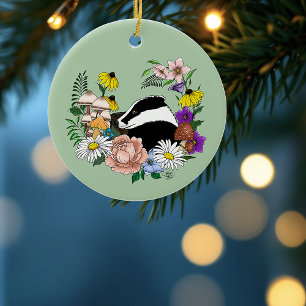 Bosdasjes Wilde Bloemen Paddenstoelen Salie Groen Keramisch Ornament