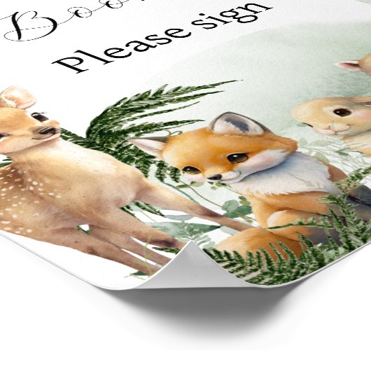 Bosdier groenheid gastboek baby shower poster (Hoek)