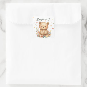 Bosdier Knuffel Beer Pastel Harten Bloemmotief Vierkante Sticker