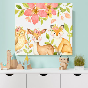 Bosdier Watercolor Bloemenkinderkamer Muurkunst Poster