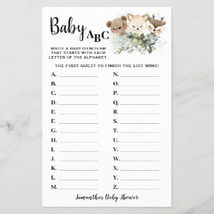 Bosdieren Baby ABC Baby shower Game Kaart