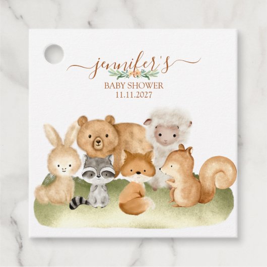 Bosdieren Baby Shower Boho Script Bedankjes Labels (Voorkant)