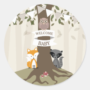 Bosdieren Baby shower Neutraal Ronde Sticker