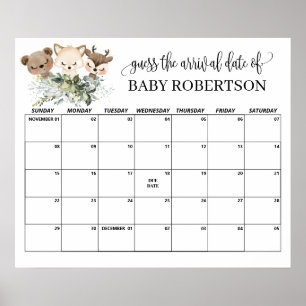 Bosdieren Baby Shower Raad de Bevalling Datum Kale Poster