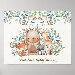 Bosdieren Baby Shower Verjaardag Achtergrond Poster